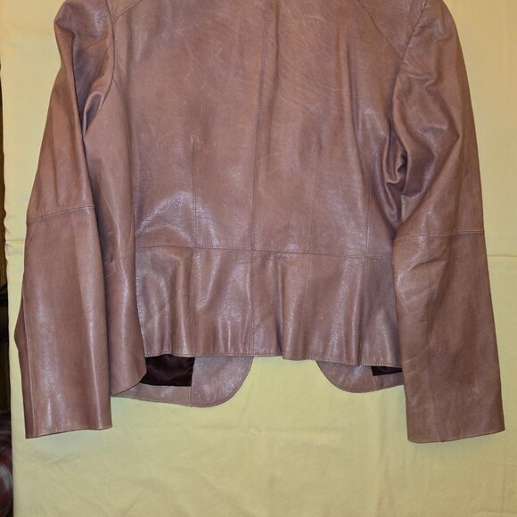 Ann Taylor 100% Genuine Leather Pink Mauve Satin Lining Blazer Women's Size 12 - Picture 4 of 4